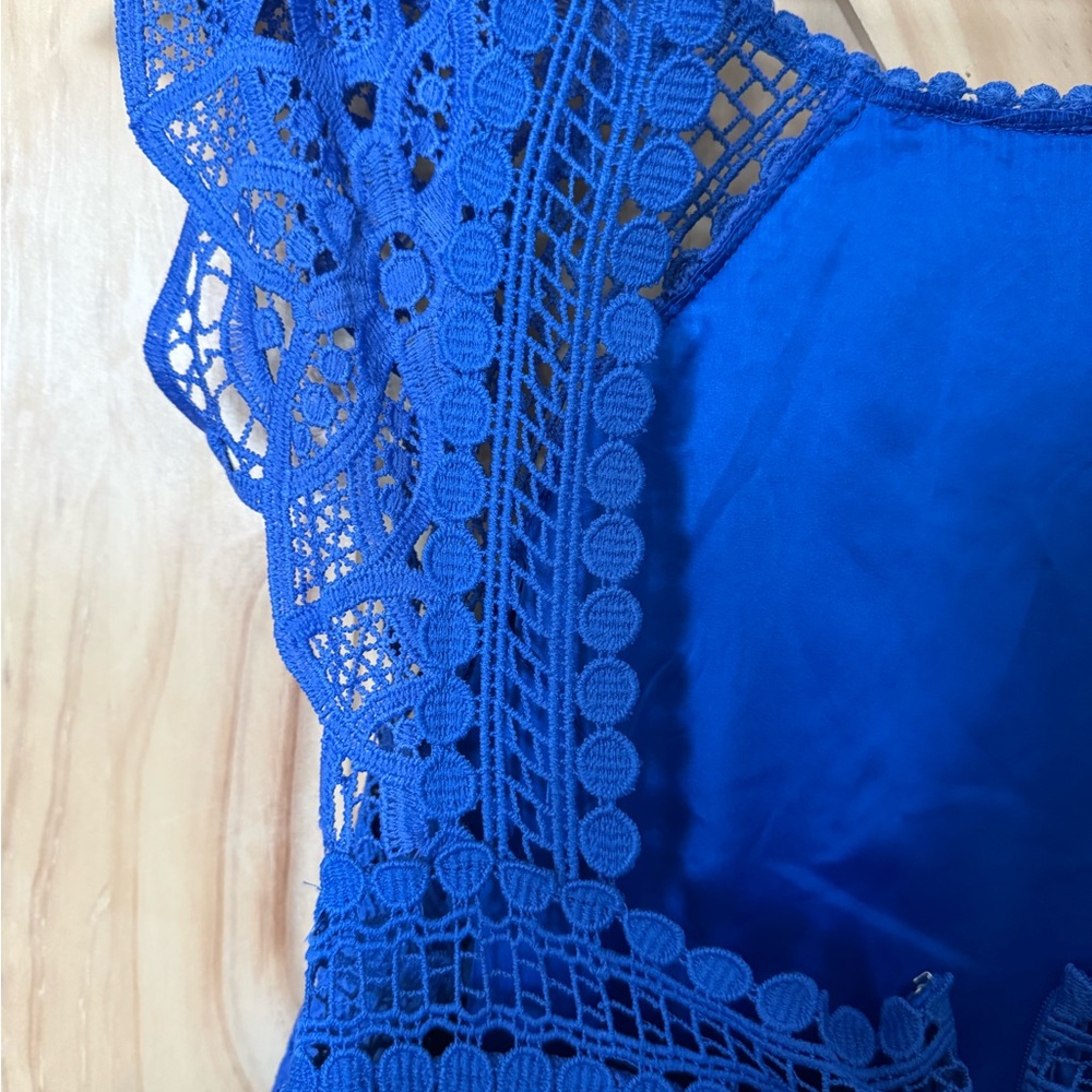 Laundry By Shelli Segal Cobalt Blue Lace Midi Dress - Picture 5 of 10